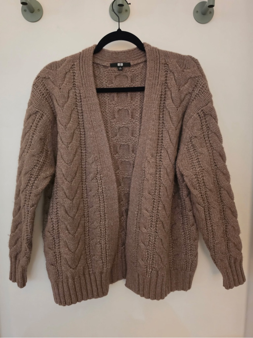 Uniqlo Taupe Cable-Knit Open Cardigan